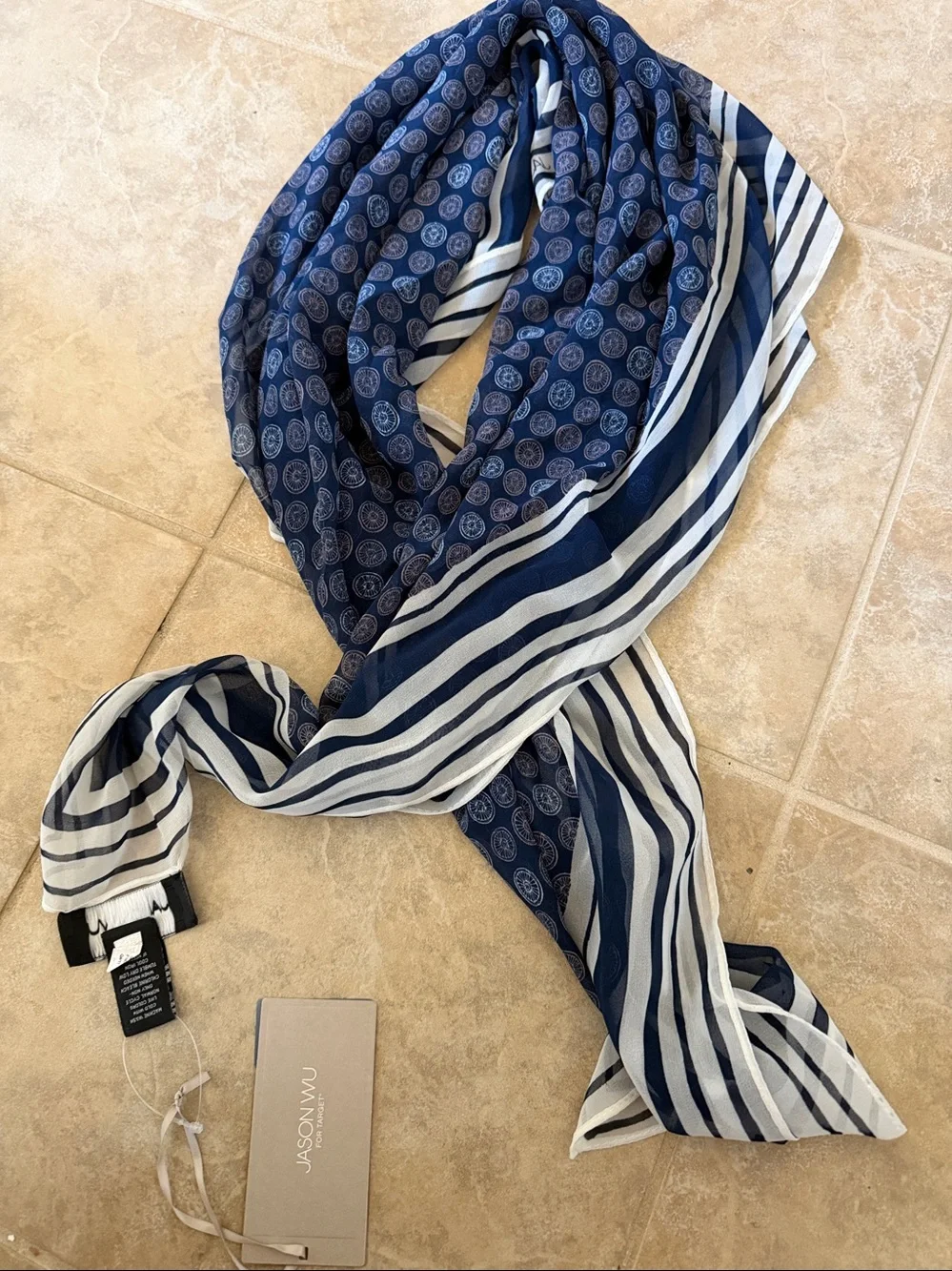 Jason Wu Navy and White Printed Scarf 41”x 43”